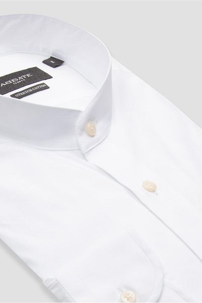 Abbate Mao Poplin Stretch Cotton Blended Slim Fit White Judge Collar Men's Solid Shirt