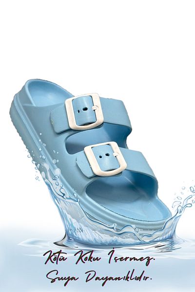Moda Anna Double Buckle Lightweight Eva Summer Beach Slippers Pool Slippers Sink Slippers Baby Blue
