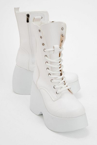 CCWAY AYAKKABI Wedge Heeled Lace up Boots White Skin
