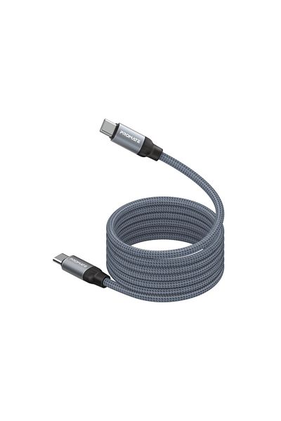 Promate Springy USB-C Magnetic Self-Regulating Cable, Supports 60W Data Transfer and Charging