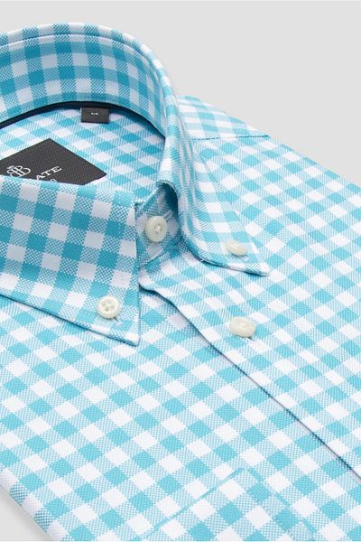 Abbate Lusso Twill Cotton Comfort Fit Turquoise Button Collar Men's Checkered Shirt