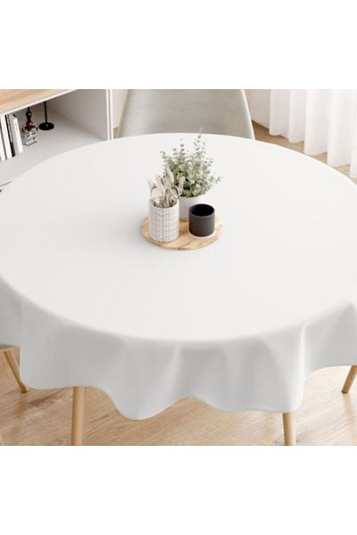 Pucioasa Round striped damask tablecloth, 100% cotton, 160 cm, white