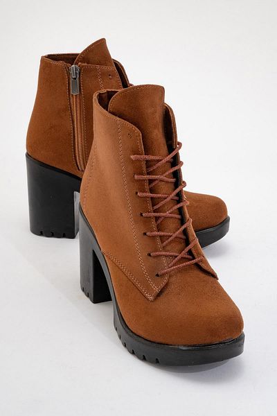 CCWAY AYAKKABI Lace-Up Women's Heeled Boots Taba Suede