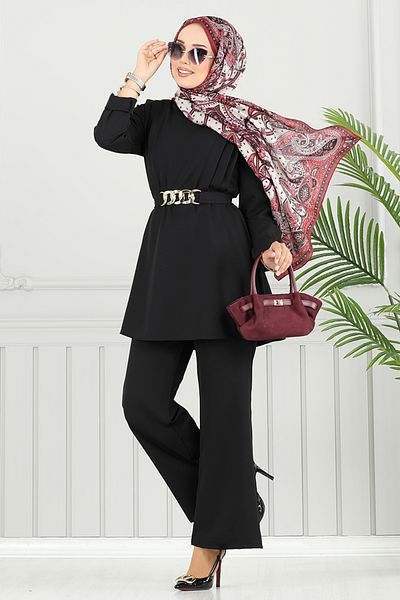 ModaMerve Stylish Suit with Belt Chain 2700Sl890-M Black