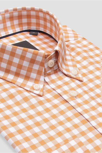 Abbate Lusso Twill Cotton Comfort Fit Orange Button Collar Men's Checkered Shirt