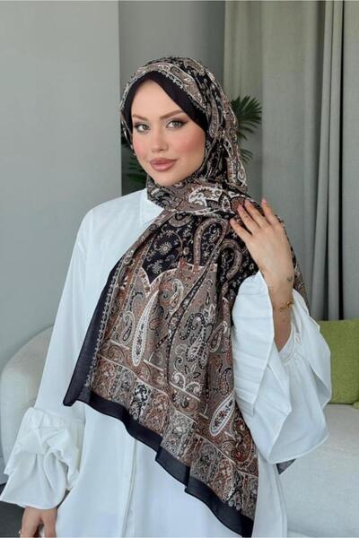 Şulemoda Giyim Σινιόρ Σάλι με έθνικ σχέδιο σε καφέ χρώμα