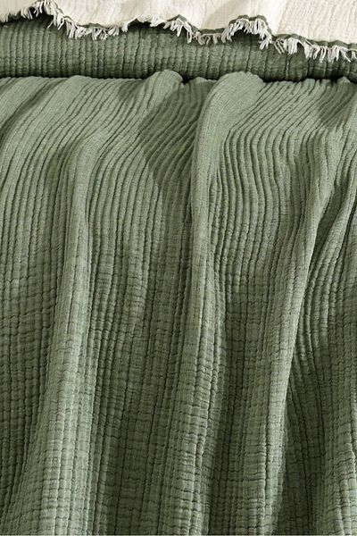 VAROL Single 5 Layer 100% Cotton Muslin Bedspread - Green