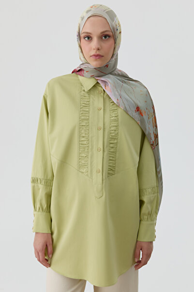 Tuğba Büzgü Kesik Detaylı Tunik - Fıstık Yeşili