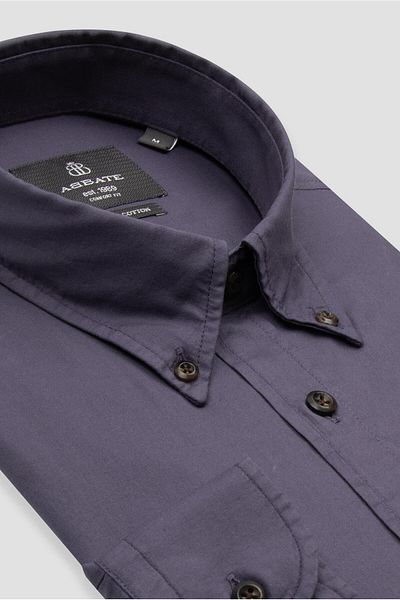 Abbate Mario Poplin Cotton Comfort Fit Plum Button Collar Men's Plain Shirt