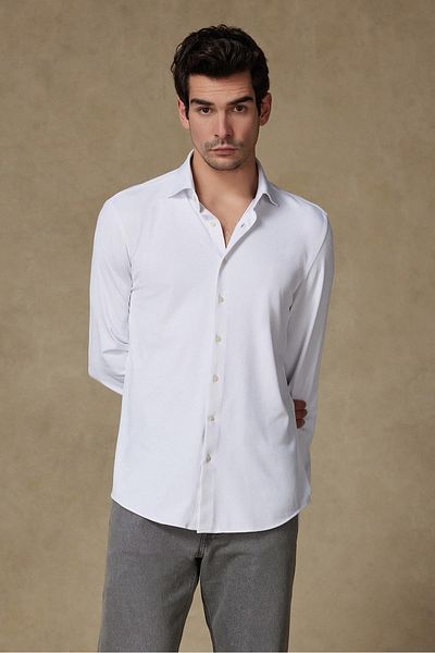 Abbate Rico Performance Polyamide Blended Comfort Fit White Classic Collar Men's Plain Shirt