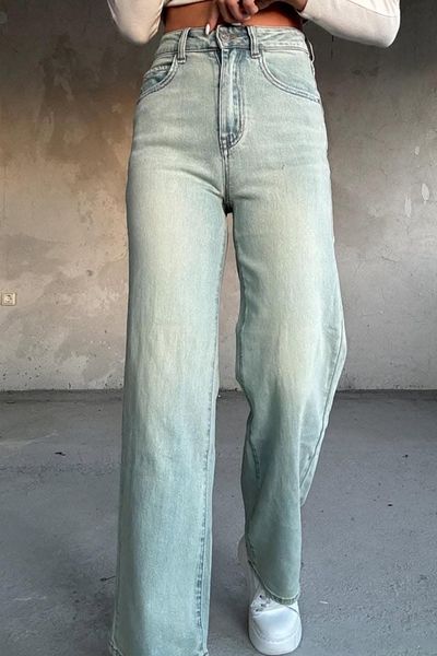 FashionForYou Rio Grande Embroidered Wide Leg Prewashed Jeans, With Super Elastane, Blue Grey, Xl
