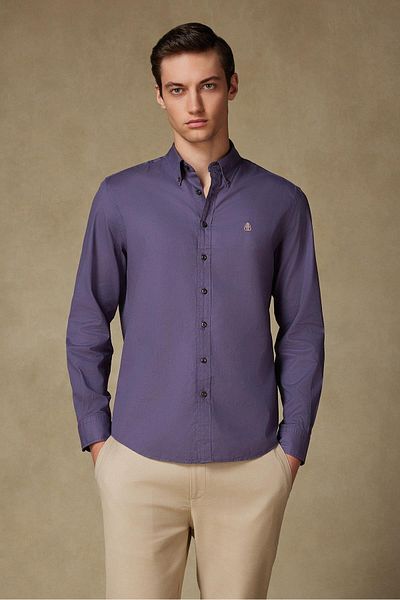 Abbate Mario Poplin Cotton Comfort Fit Plum Button Collar Men's Plain Shirt