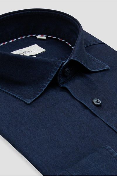 Abbate Donatello Denim Cotton Comfort Fit Dark Blue Classic Collar Men's Straight Shirt