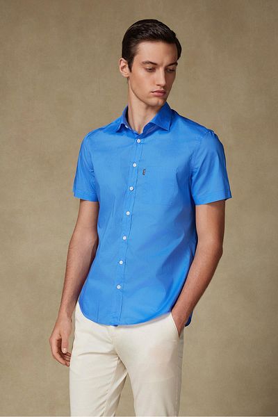 Abbate Vento Poplin Cotton Comfort Fit Dark Blue Classic Collar Men's Plain Shirt