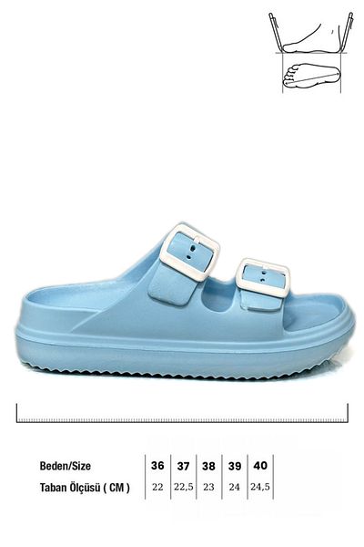 Moda Anna Double Buckle Lightweight Eva Summer Beach Slippers Pool Slippers Sink Slippers Baby Blue
