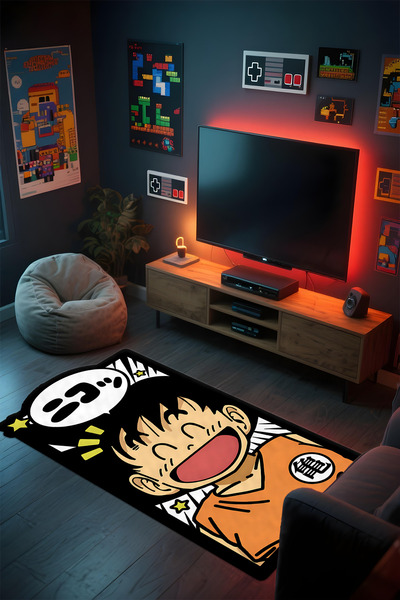 Alpacarpet Özel Kesimli Desenli Anime & Gamer Halısı Kaymaz Taban Makinede Yı...