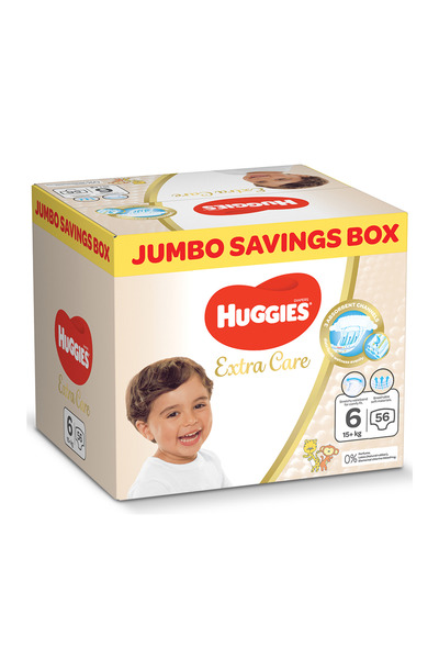 Huggies حفاضات هجيز للعناية الإضافية للأطفال، مقاس 6، وزن 15 كجم، عبوة جامبو، 56 حفاضة
