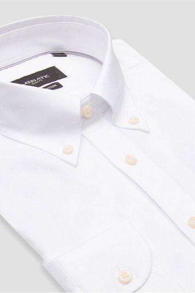 Abbate Carlo Royal Oxford Cotton Slim Fit White Button-Down Collar Men's Solid Shirt