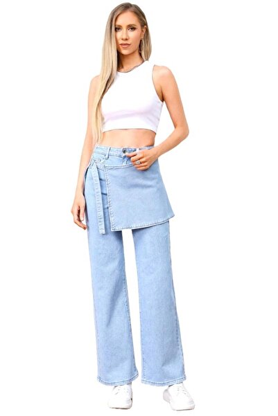 FashionForYou Blugi evazati Atlanta, cu panou suprapus si aspect prespalat, A...