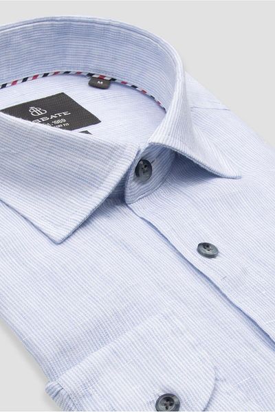 Abbate Lieno Linen Linen Comfort Fit Light Blue Classic Collar Men's Striped Shirt