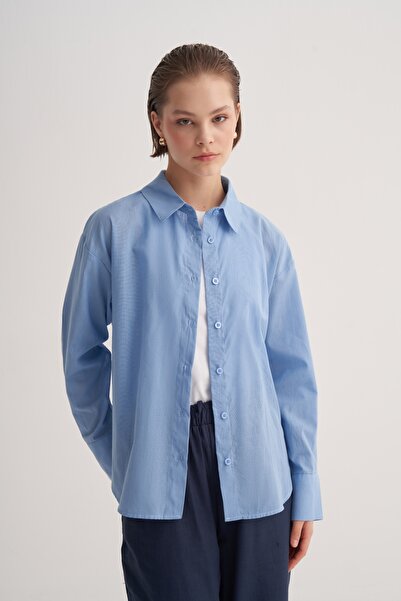 EBU Prive Cămașă basic din bumbac organic pentru femei, albastru