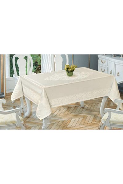 Tropikhome Jacquard fabric tablecloth 150x220cm, Tropik Home, Gold Etamin cream