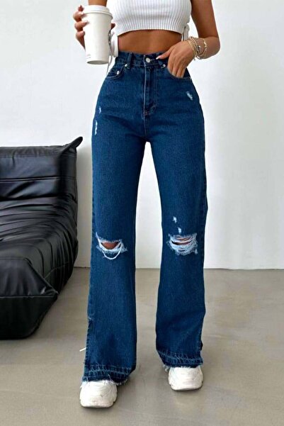 FashionForYou Blugi mom fit RichMood, cu slit scurt pe picior si perforatii a...