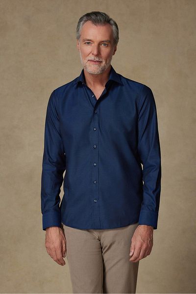 Abbate Donatello Non Iron Twill Cotton Slim Fit Navy Blue Classic Collar Men's Solid Shirt
