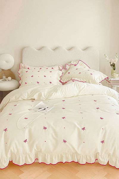 Uçkan home Soft Elegance Ruffle Double Duvet Cover Set Pattern Ornamental Stitching 100% Cotton
