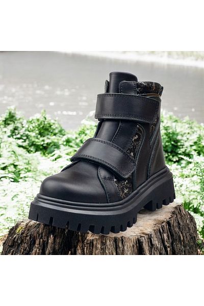 JOJO KIDS ορθοπεδικές μαύρες μπότες για κορίτσια, 100% 100 γνήσιες δερμάτινες μπότες, αδιάβροχες, μπότες velcro, αντιολισθητική σόλα