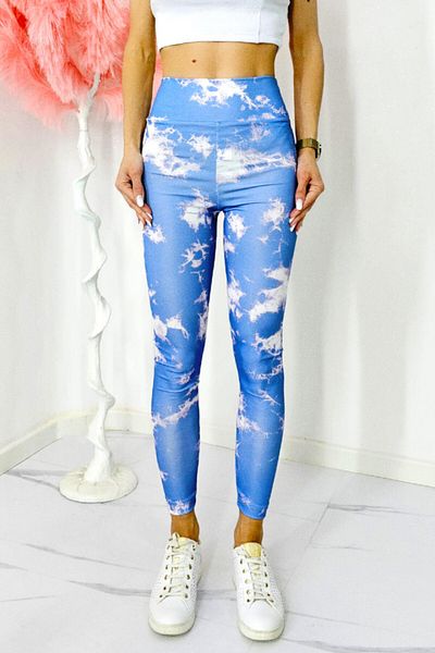 FashionForYou Colanți de yoga Mozaik, talie largă cu efect modelator și push-up, albaștri, L