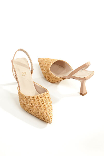 PAYZİN '' RENGİN '' Kilim Desenli Sivri Burunlu Arka Açık 9 cm Kadeh Ökçe Kadın Ayakkabısı Yeni Sezon