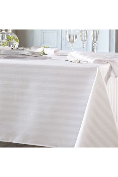 Pucioasa Striped damask tablecloth, 100% cotton, 160x320cm, white