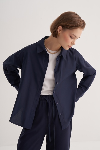 EBU Prive Жіноча сорочка з попліну Basic, синя