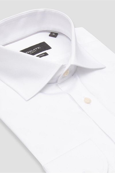 Abbate Donatello Satin Cotton Slim Fit White Classic Collar Men's Solid Shirt