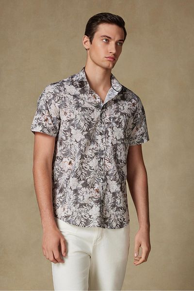 Abbate Vento Poplin Cotton Comfort Fit Black Classic Collar Men's Printed Shirt