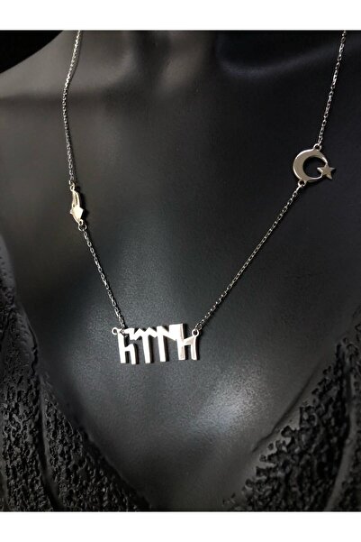 vogutima jewelery&silver by timuçin mavili Kadın Gümüş Kolye - Göktürkçe Türk Yazılı Kurt V Ay Yıldız Detaylı • Işıklı Kutuda • Sevgiliye • Eşe