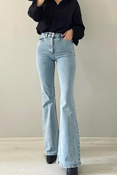 FashionForYou Τζιν καμπάνα με ψηλόμεσο Kasim, σε μπλε χρώμα