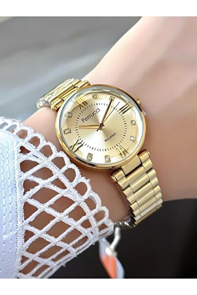 Ferrucci Milano Women's Gold Metal Cord Stone Round Dial Wristwatch – 2 Years Warranty