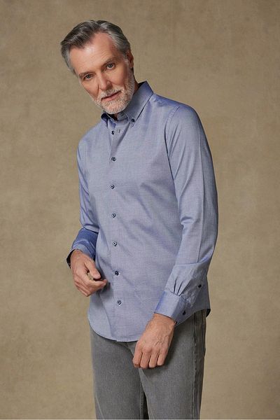 Abbate Carlo Royal Oxford Cotton Slim Fit Blue Button-Down Collar Men's Solid Shirt
