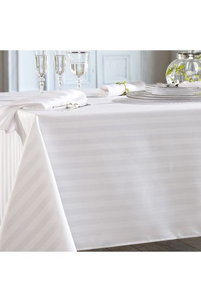 Pucioasa Striped damask tablecloth, 100% cotton, 140x320cm, white