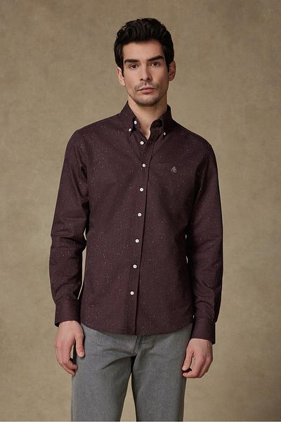 Abbate Luca Dobby Cotton Comfort Fit Burgundy Button-Down Collar Men's Plain Shirt