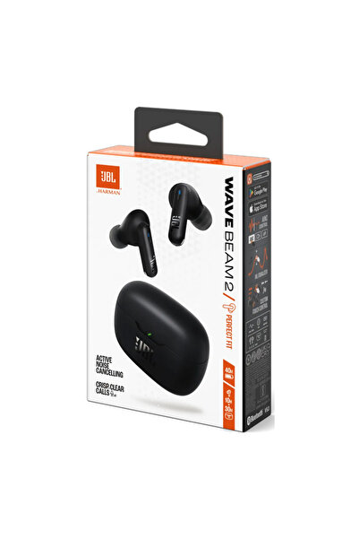 JBL سماعات أذن لاسلكية Wave Beam 2 مزودة بخاصية إلغاء الضوضاء ومكالمات واضحة ونقية باللون الأسود