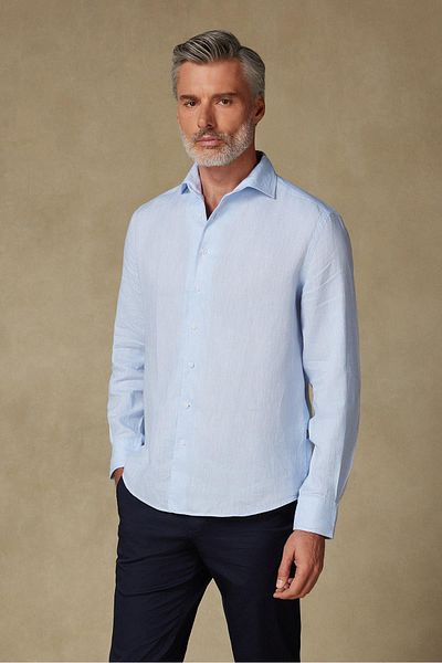 Abbate Bella Linen Linen Comfort Fit Light Blue Mostra Collar Men's Plain Shirt