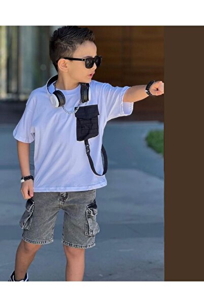 cgboutiquestylekids Parachute Pocket Detailed T-Shirt Commando Pocket Jean Bo...