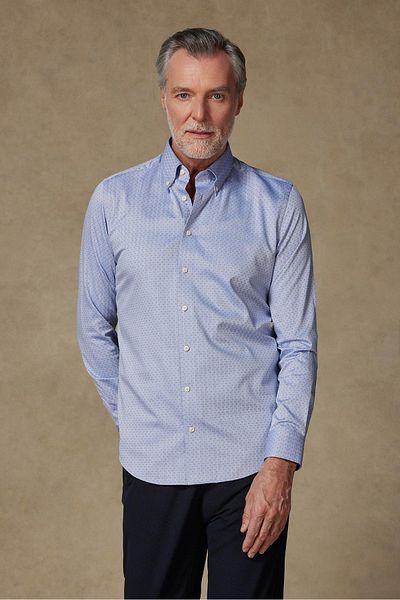 Abbate Carlo Armory Cotton Slim Fit Blue Button Collar Men's Printed Shirt