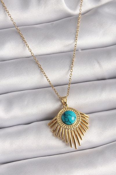 Skygo 316L Steel Gold Color Chain Blue Bead Sun Model Women's Necklace