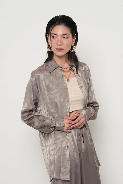 Orfeo Negro Women's Patterned Gray Color Oversize Shirt