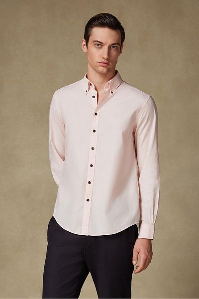 Abbate Mario Poplin Cotton Comfort Fit Pink Button Collar Men's Plain Shirt