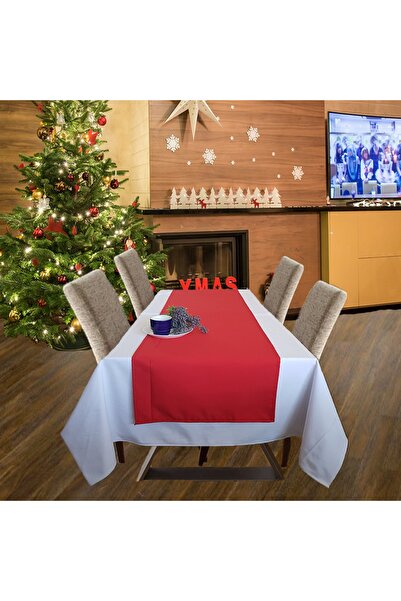 Kotonia Home Set față de masă albă cu față de masă simplă roșie Emma 03, cret...